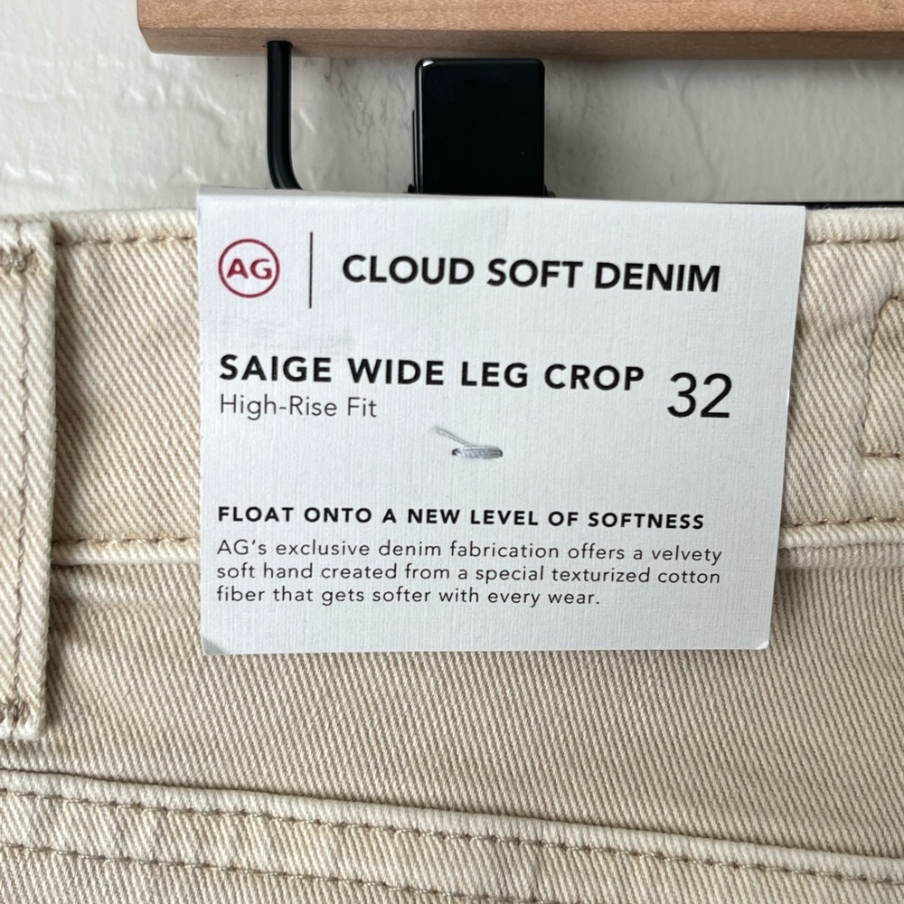 AG Jeans Saige wide leg crop jeans cloud soft denim NEW 32 neutral - Picture 10 of 16